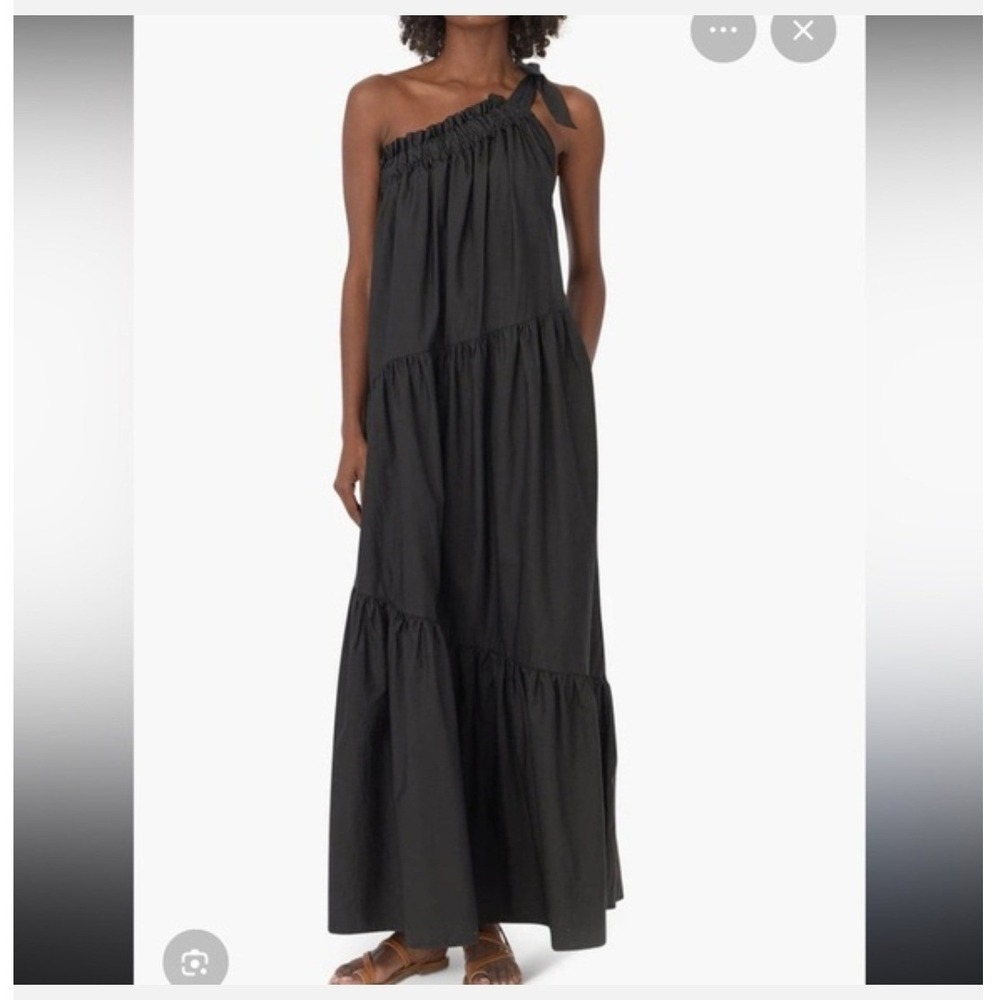 Xirena Maisie One Shoulder Maxi Dress Black Cotton Tiered Pockets XL